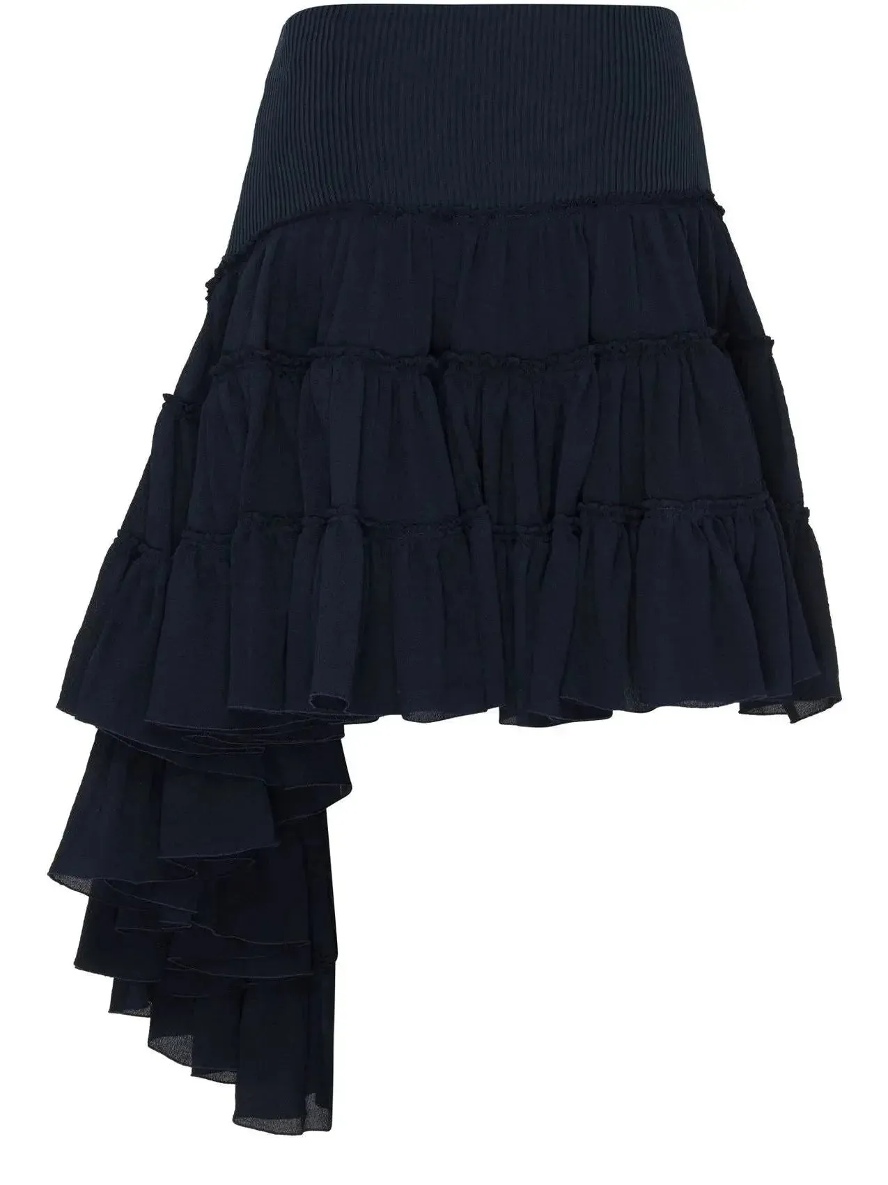 Asymmetric Ruffle Tiered Mini Skirt in Navy