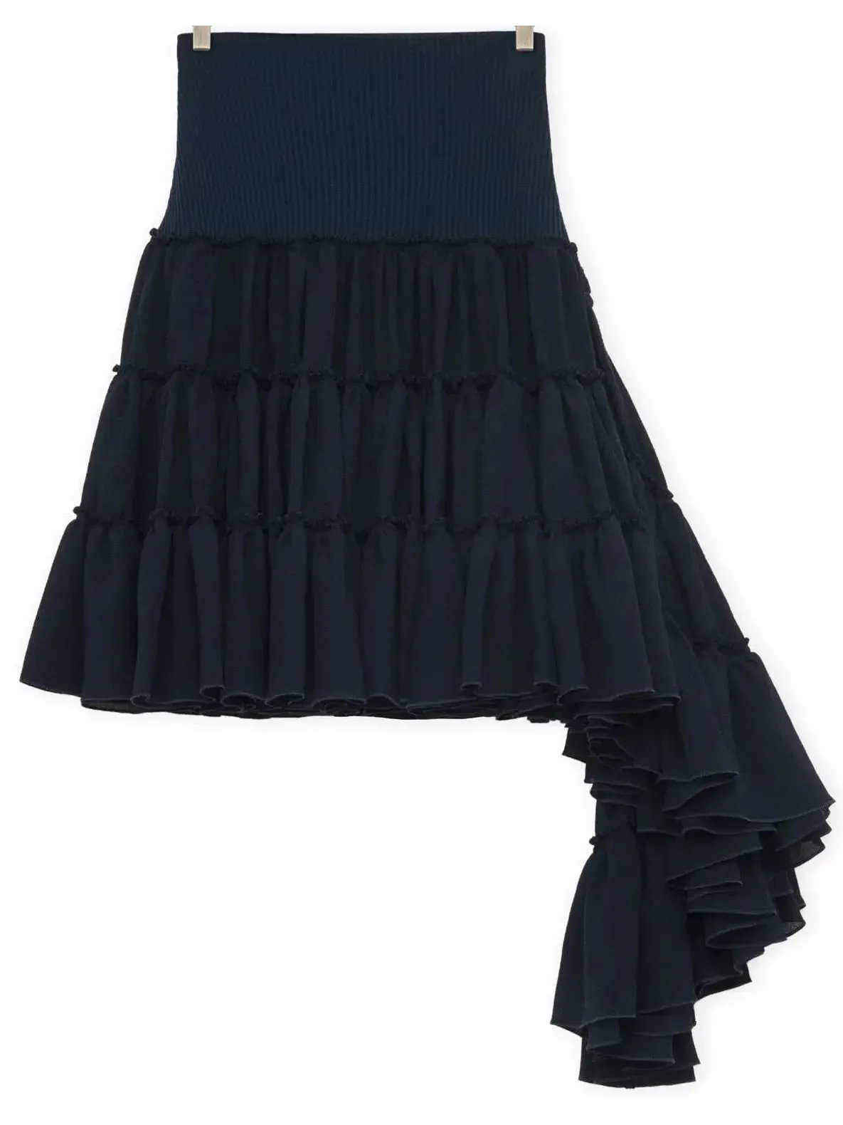 Asymmetric Ruffle Tiered Mini Skirt in Navy