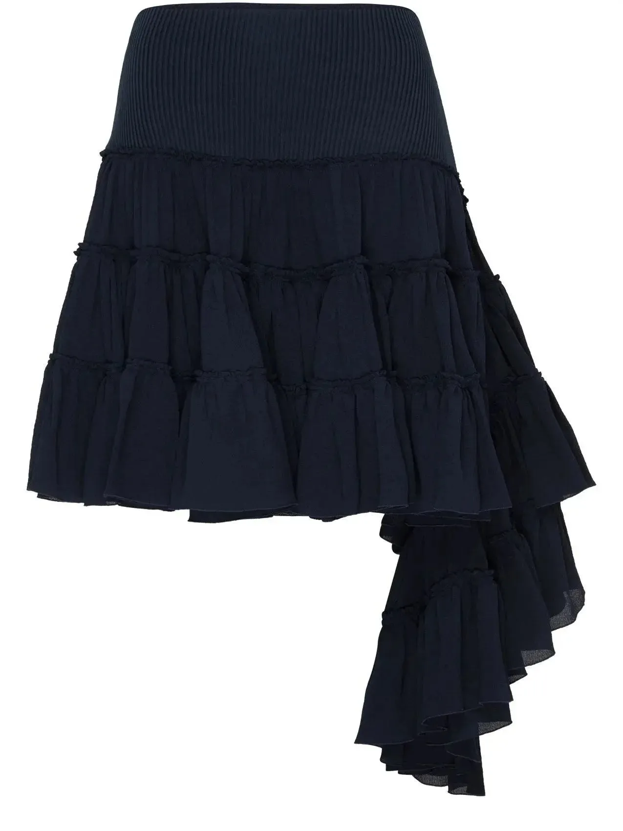 Asymmetric Ruffle Tiered Mini Skirt in Navy