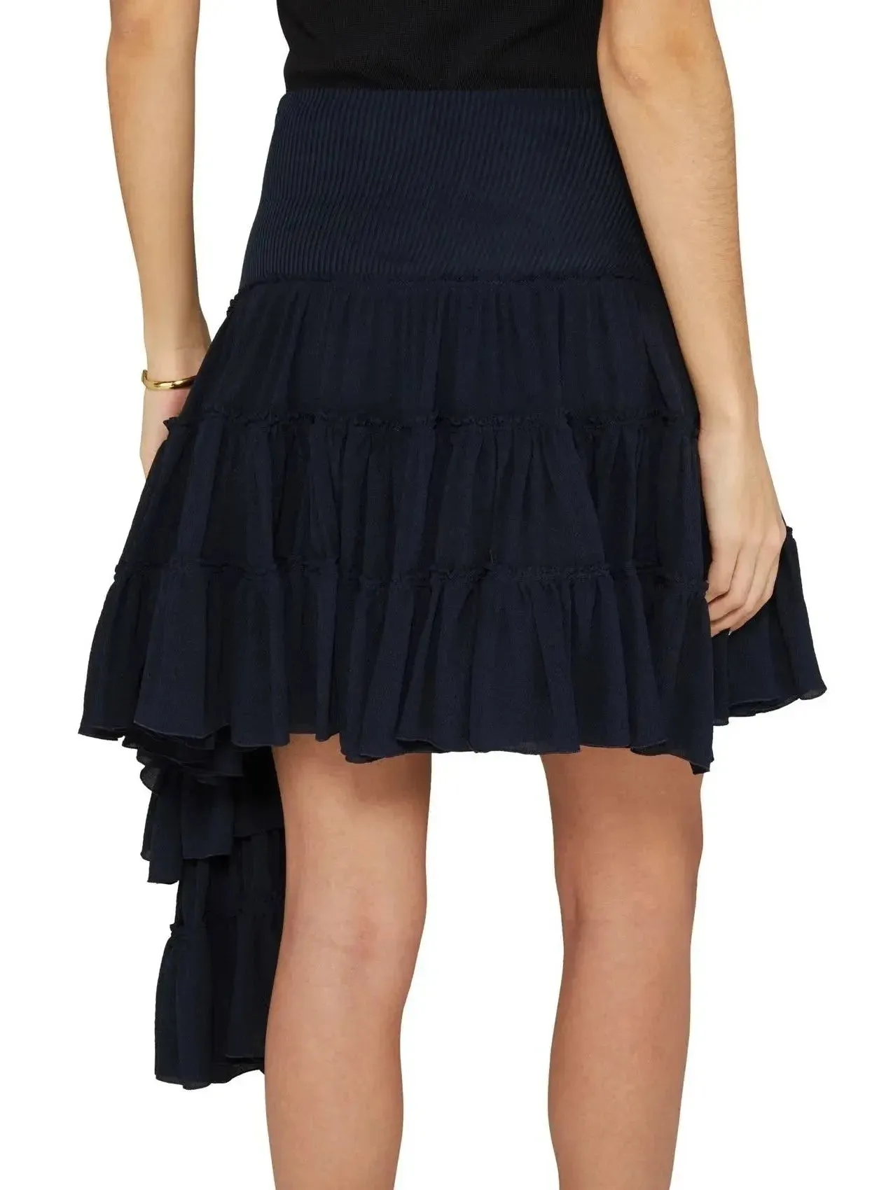 Asymmetric Ruffle Tiered Mini Skirt in Navy