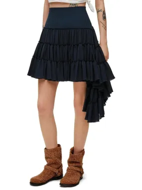 Asymmetric Ruffle Tiered Mini Skirt in Navy