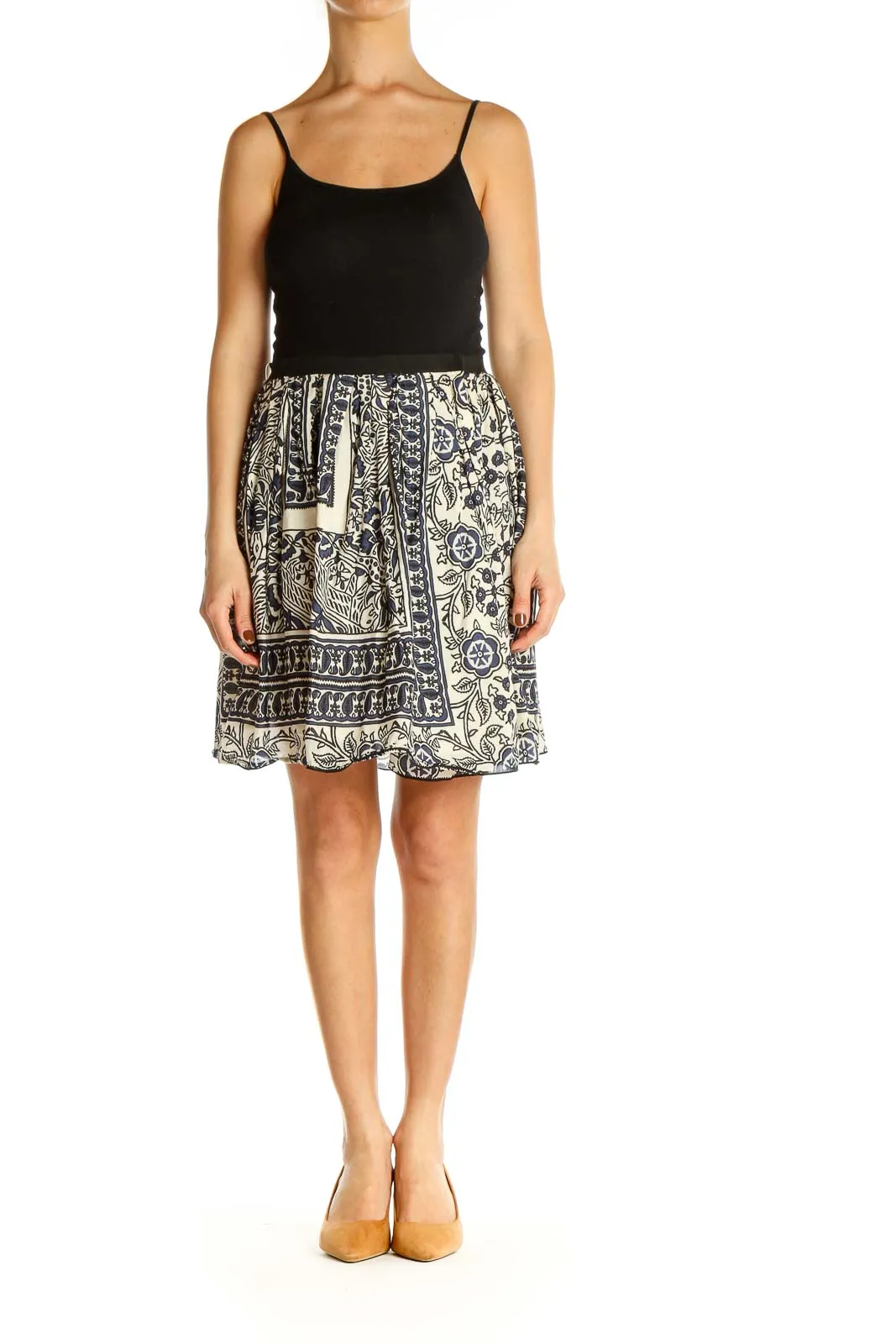 Beige Paisley Bohemian A-Line Skirt