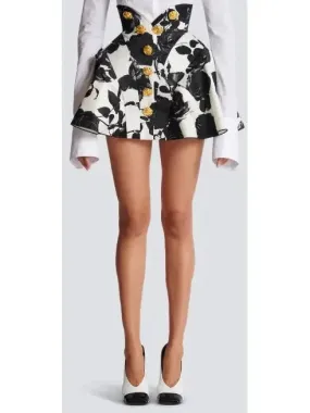 Black and White Roses Short Tulip Skirt