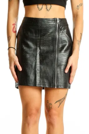 Black Faux Croc Leather Mini Skirt