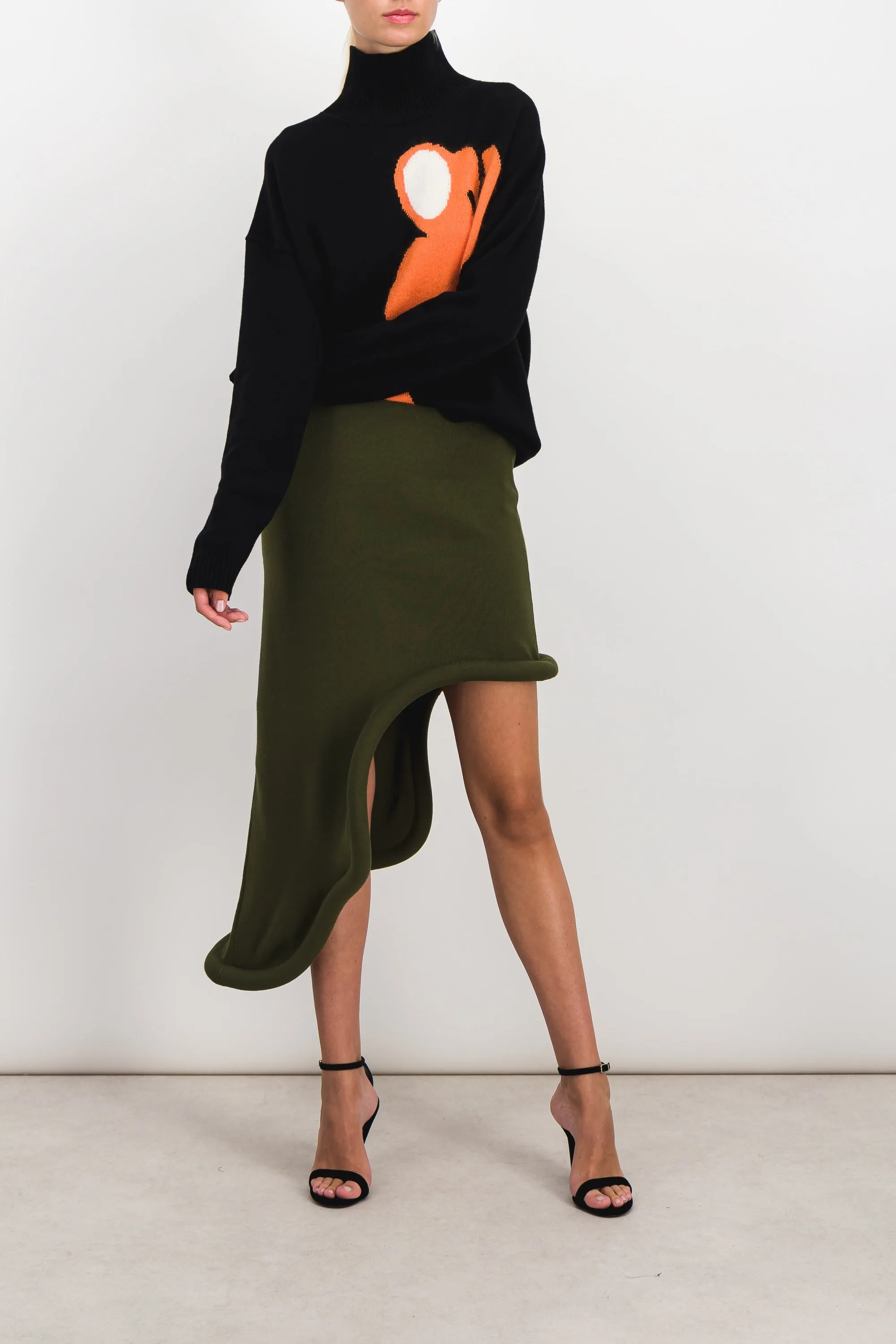 Bumper asymmetric midi skirt