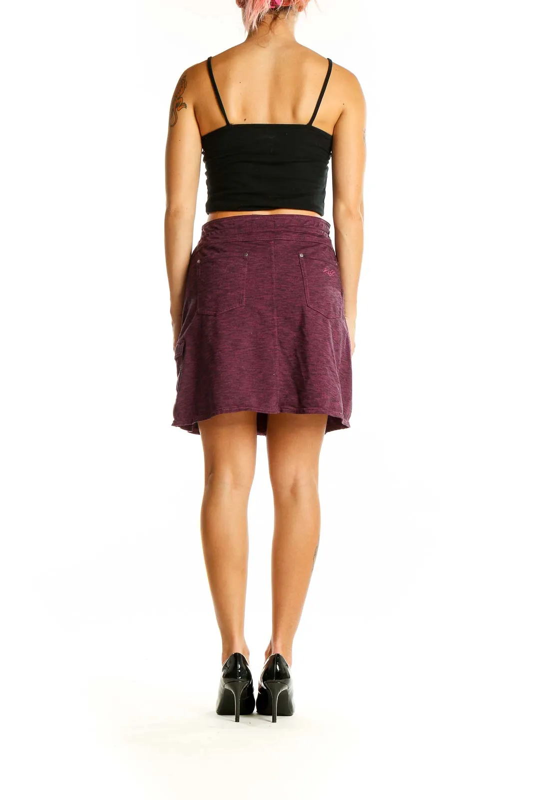 Burgundy Casual Drawstring Skirt