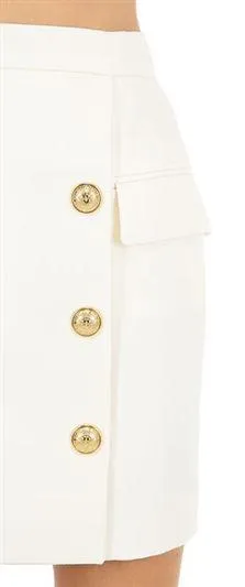 Button-Embellished Mini Skirt, White