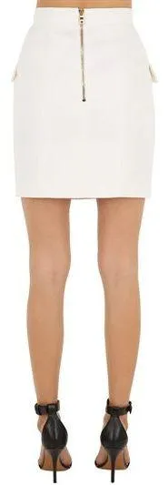 Button-Embellished Mini Skirt, White