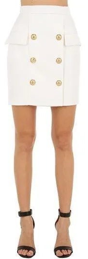 Button-Embellished Mini Skirt, White