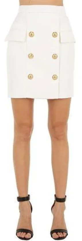 Button-Embellished Mini Skirt, White