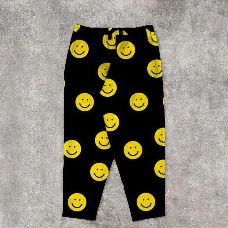 Casual smiley print street wide-leg trousers