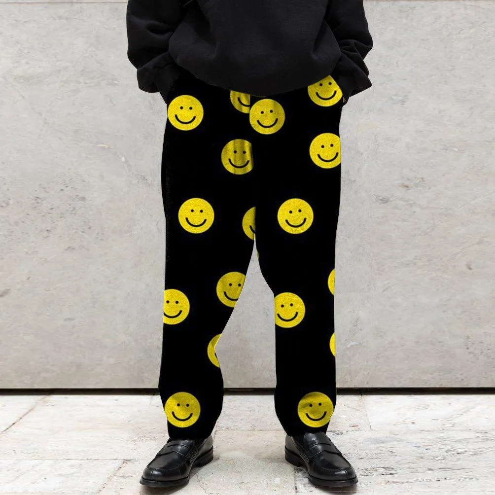 Casual smiley print street wide-leg trousers