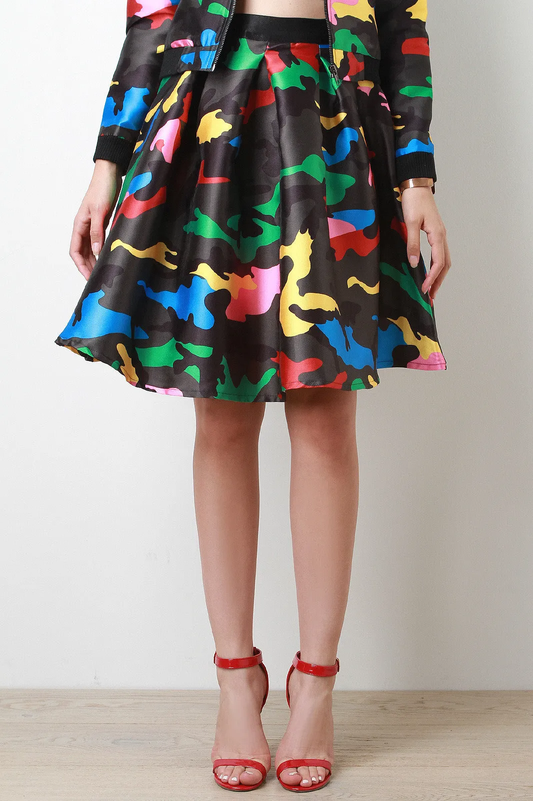 Colorful Camouflage Print A-line Midi Skirt