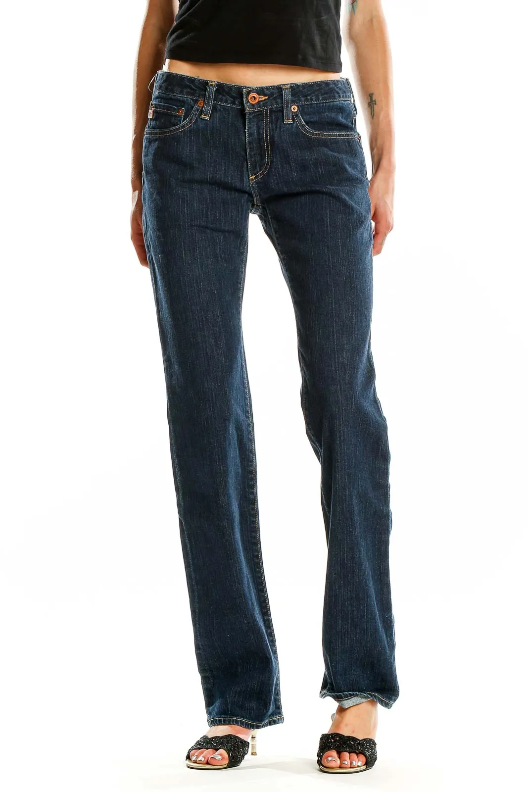 Dark Blue Classic Straight Leg Jeans