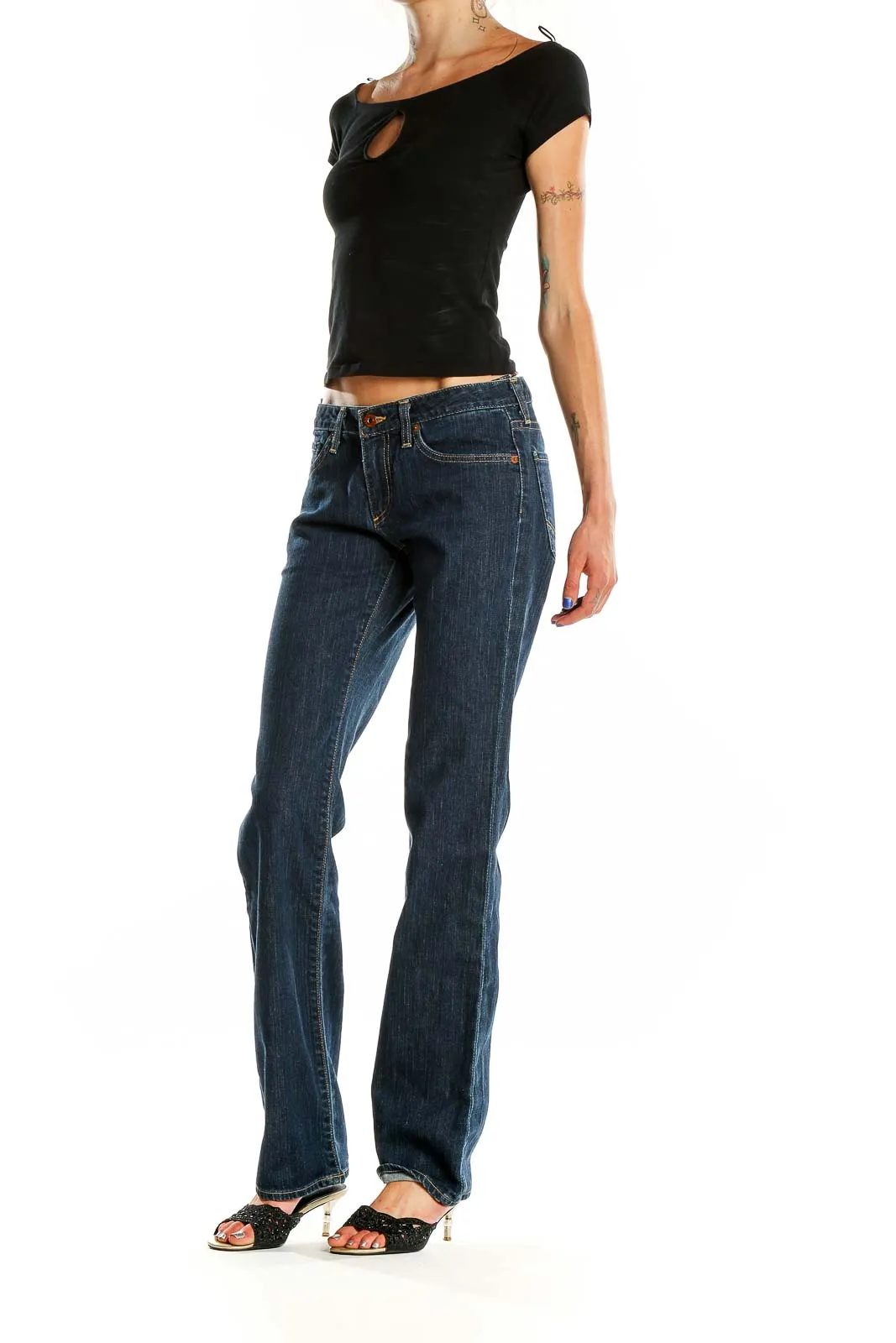 Dark Blue Classic Straight Leg Jeans