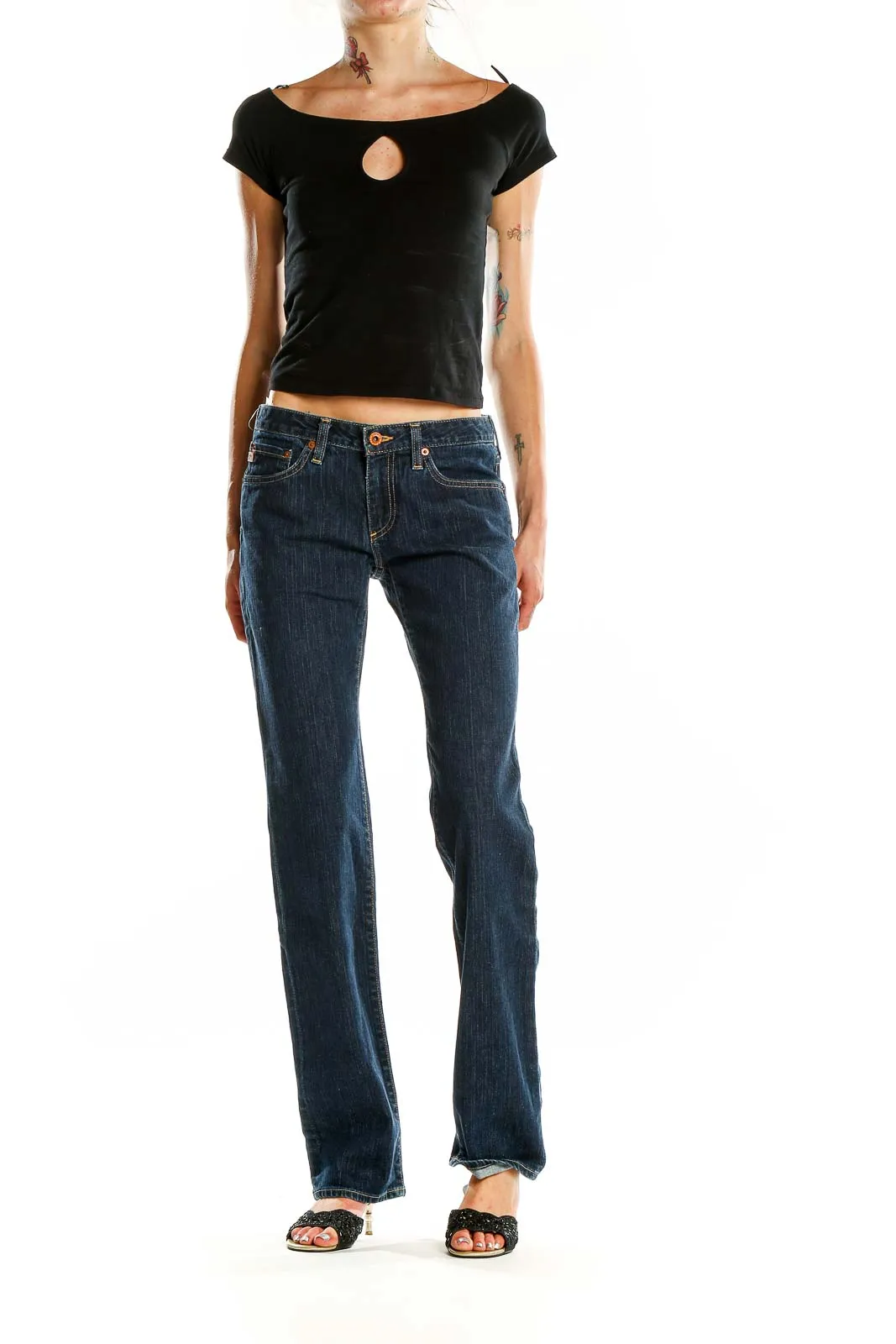 Dark Blue Classic Straight Leg Jeans