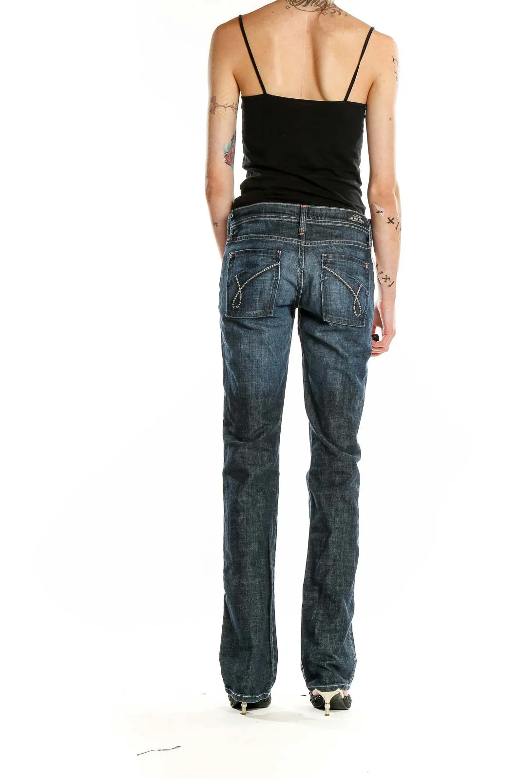 Dark Blue Straight Leg Denim Jeans