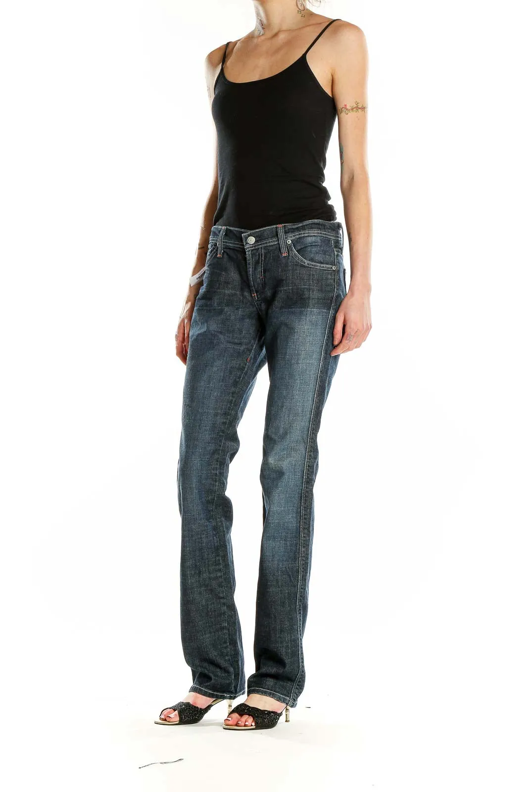 Dark Blue Straight Leg Denim Jeans