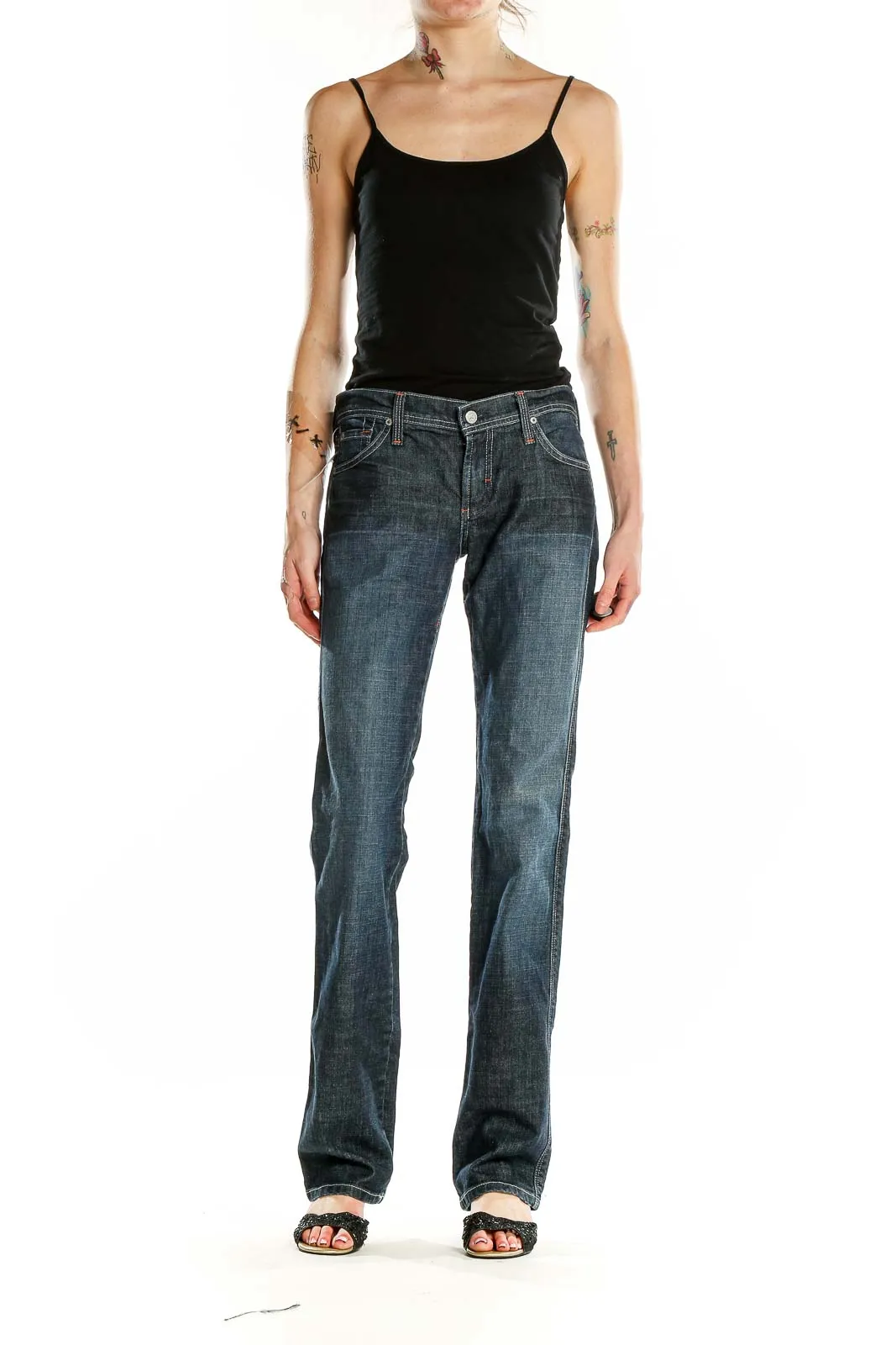 Dark Blue Straight Leg Denim Jeans