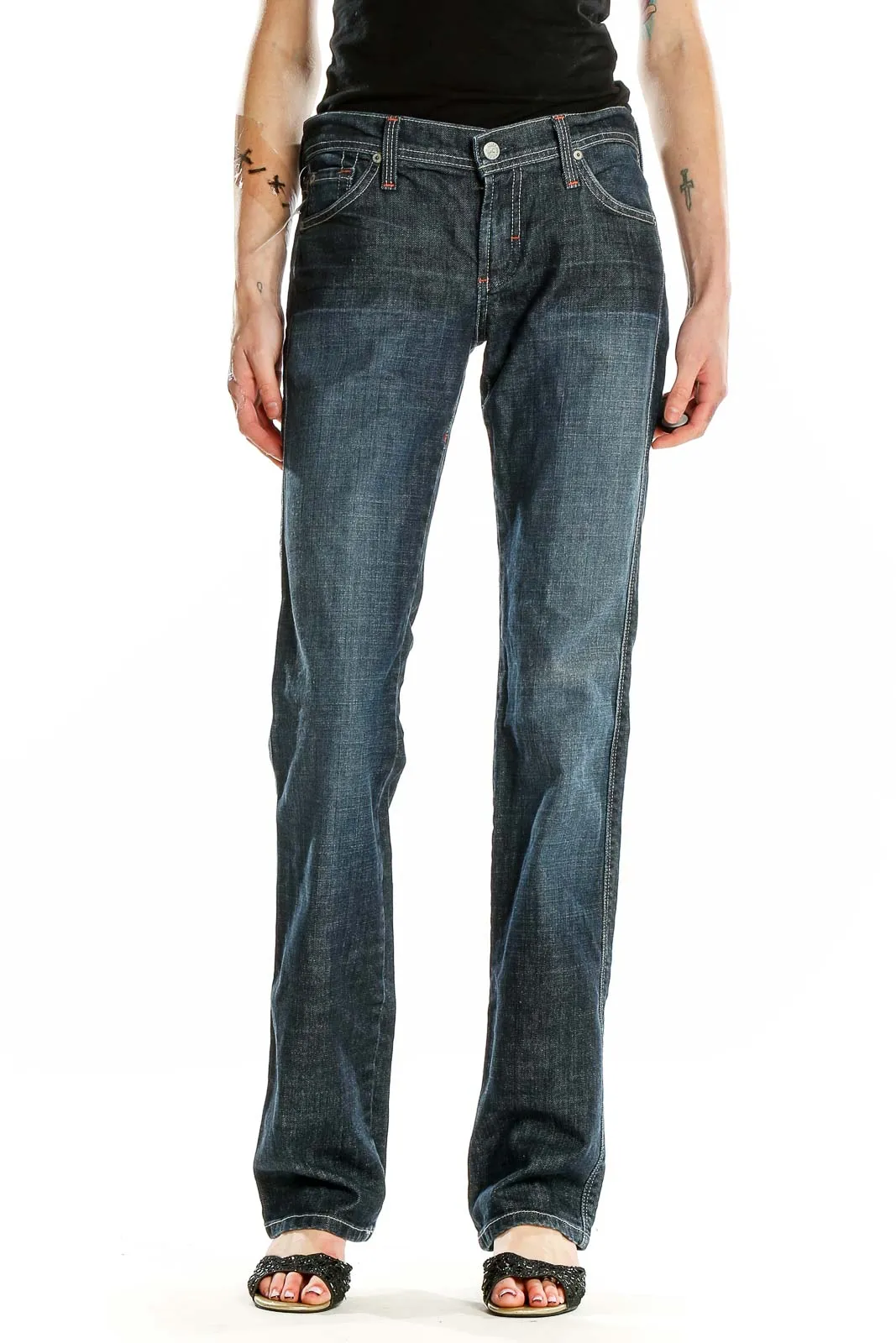 Dark Blue Straight Leg Denim Jeans