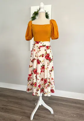 Demi Floral Midi Skirt - Red/White Mix