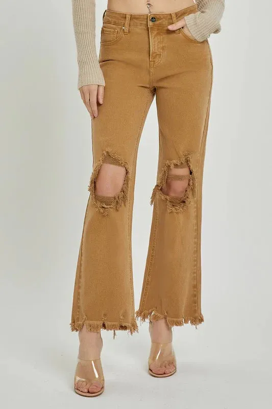 Distressed Straight Leg Mocha Jeans