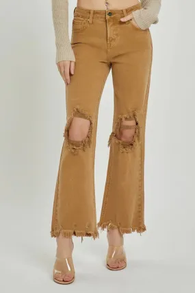 Distressed Straight Leg Mocha Jeans