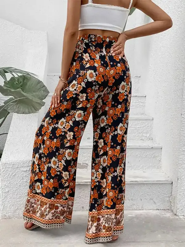 Floral fashion print wide-leg pants