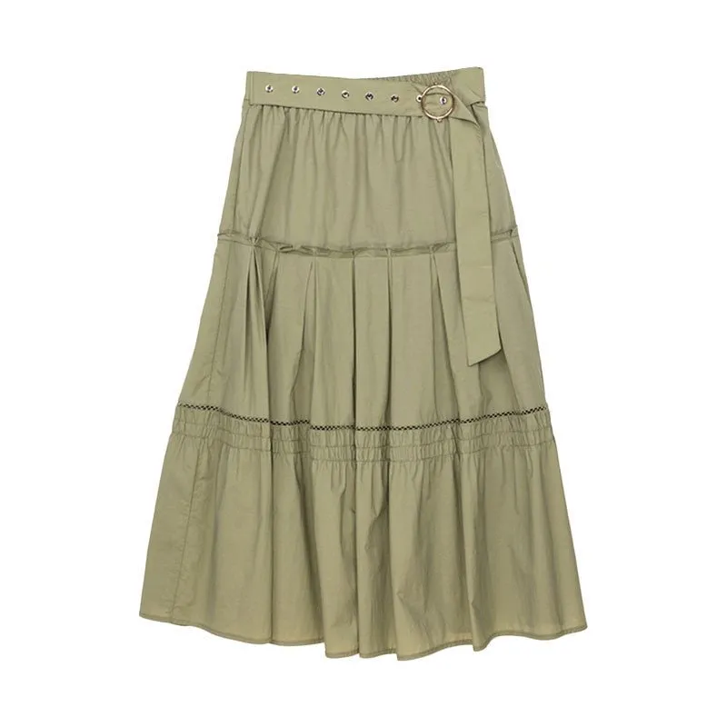 Green Folds Midi Skirt with Belt