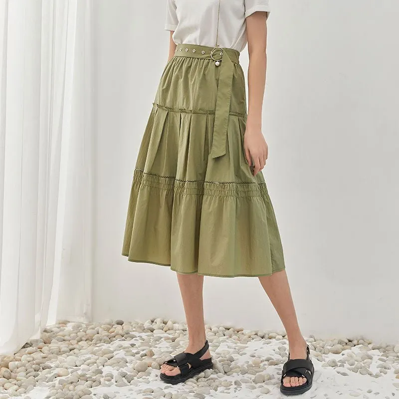 Green Folds Midi Skirt with Belt