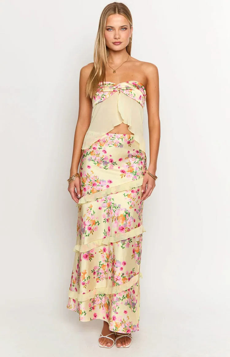 Jacqulin Yellow Bloom Strapless Top