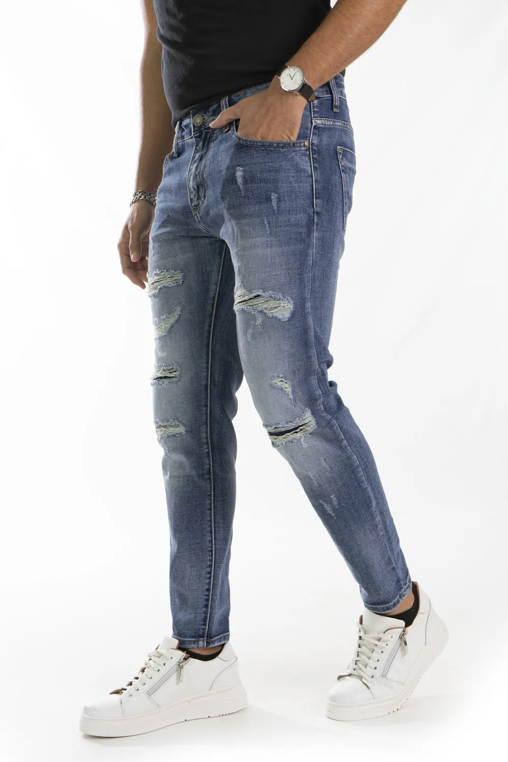 Jeans Uomo Con Strappi e Toppe Slim Fit Art. JS402