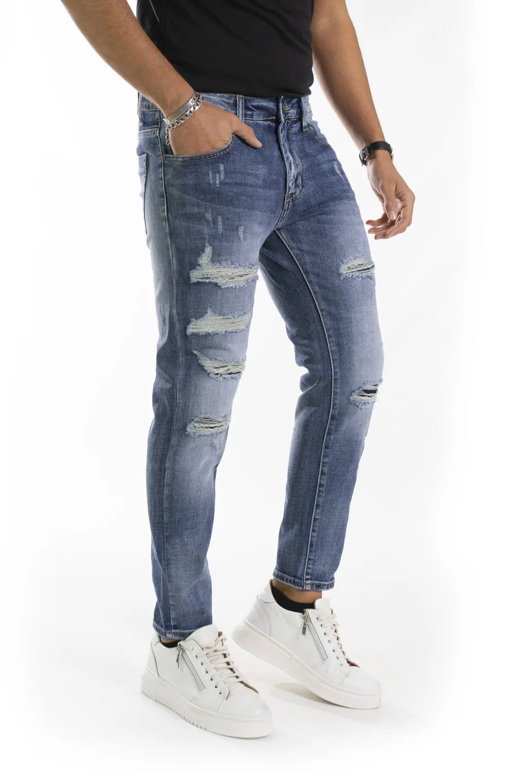 Jeans Uomo Con Strappi e Toppe Slim Fit Art. JS402