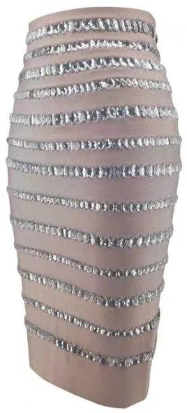 Jewel-Embellished Stretch Skirt, Beige