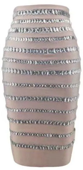 Jewel-Embellished Stretch Skirt, Beige