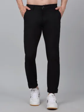 Men's Black Solid Non-Pleated Stretchable Casual Trouser