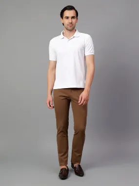 Men's Brown Self Design Non-Pleated Casual Trouser