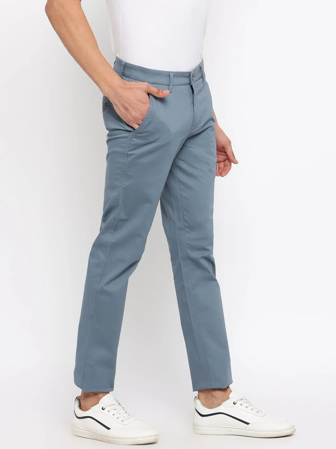 Men's Casual Flat front Aqua Blue  Trousers