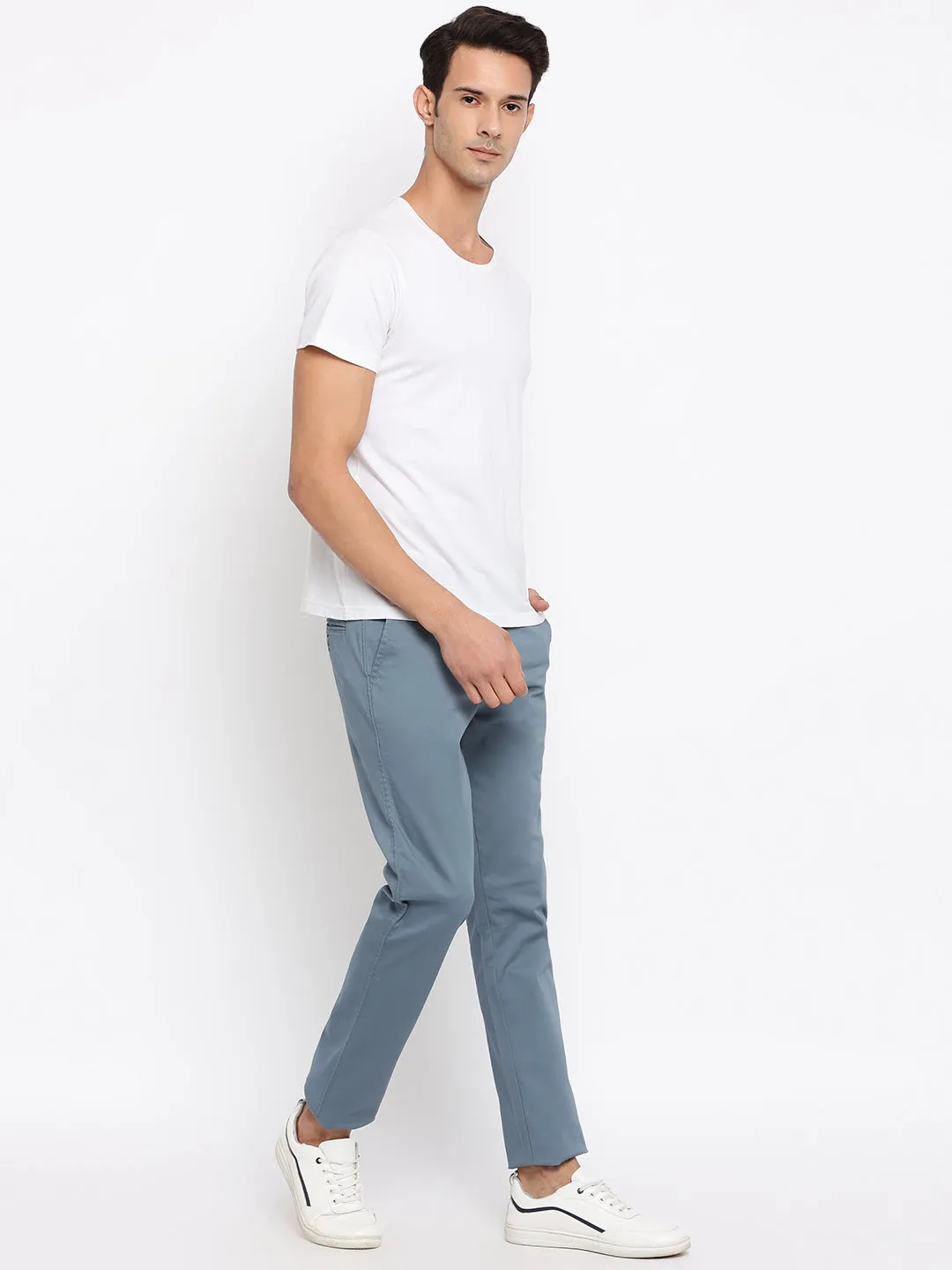 Men's Casual Flat front Aqua Blue  Trousers