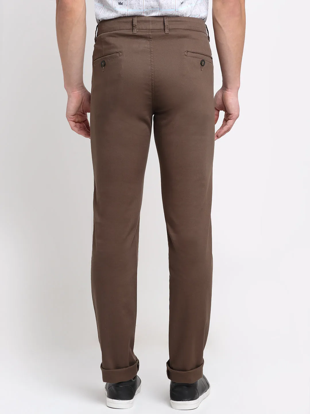 Men's Casual Flat front Brown  Trousers