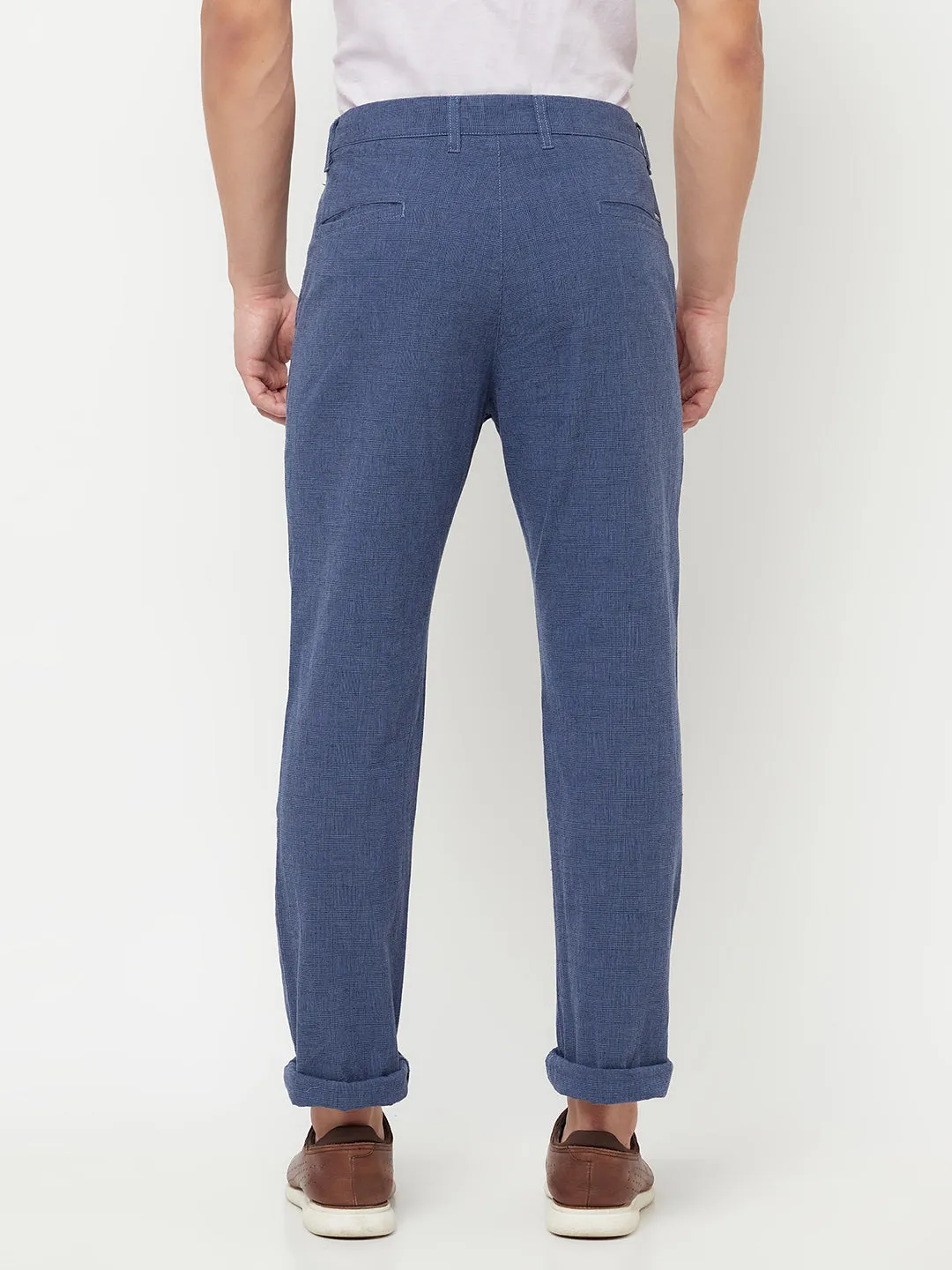 Men's Casual Flat front Denim Blue  Trousers