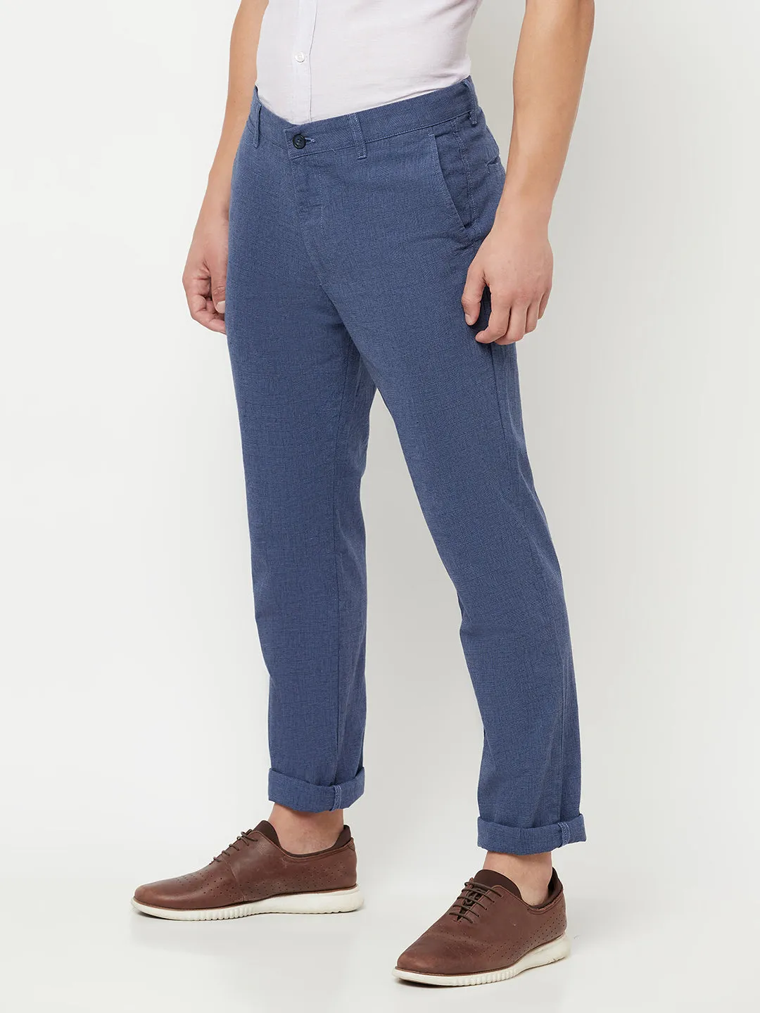 Men's Casual Flat front Denim Blue  Trousers