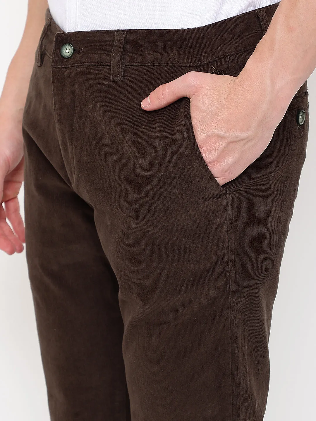 Men's Casual Flat front Khaki Corduroy Trousers