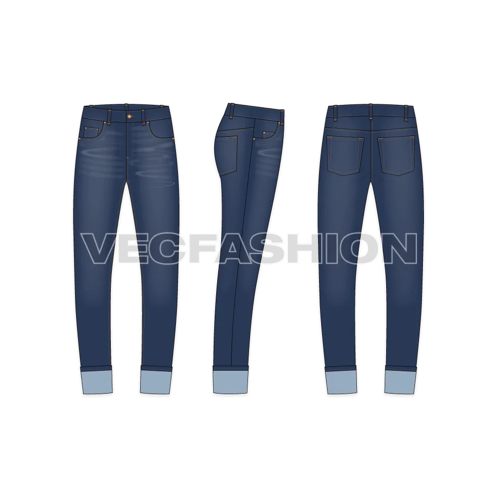 Mens Denim Jeans with Turn-up Cuffs