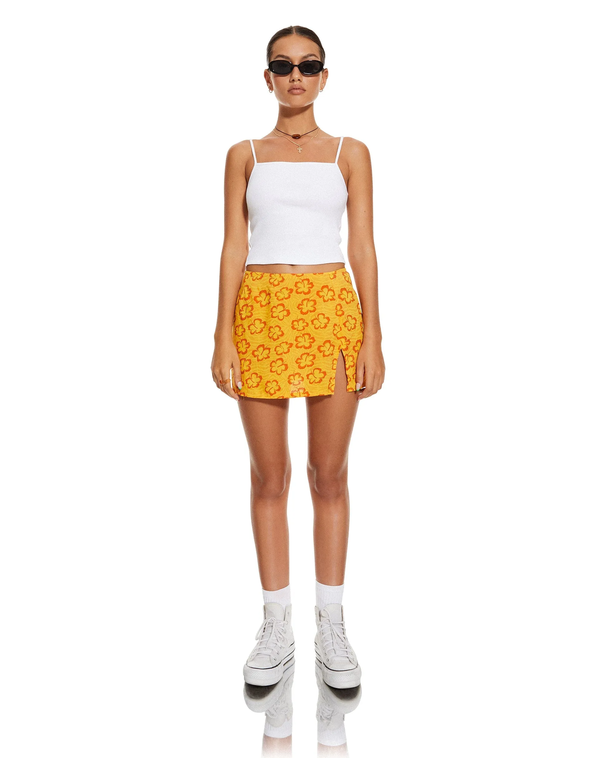 MOTEL X BARBARA Shema Mini Skirt in Hibiscus Zebra Orange