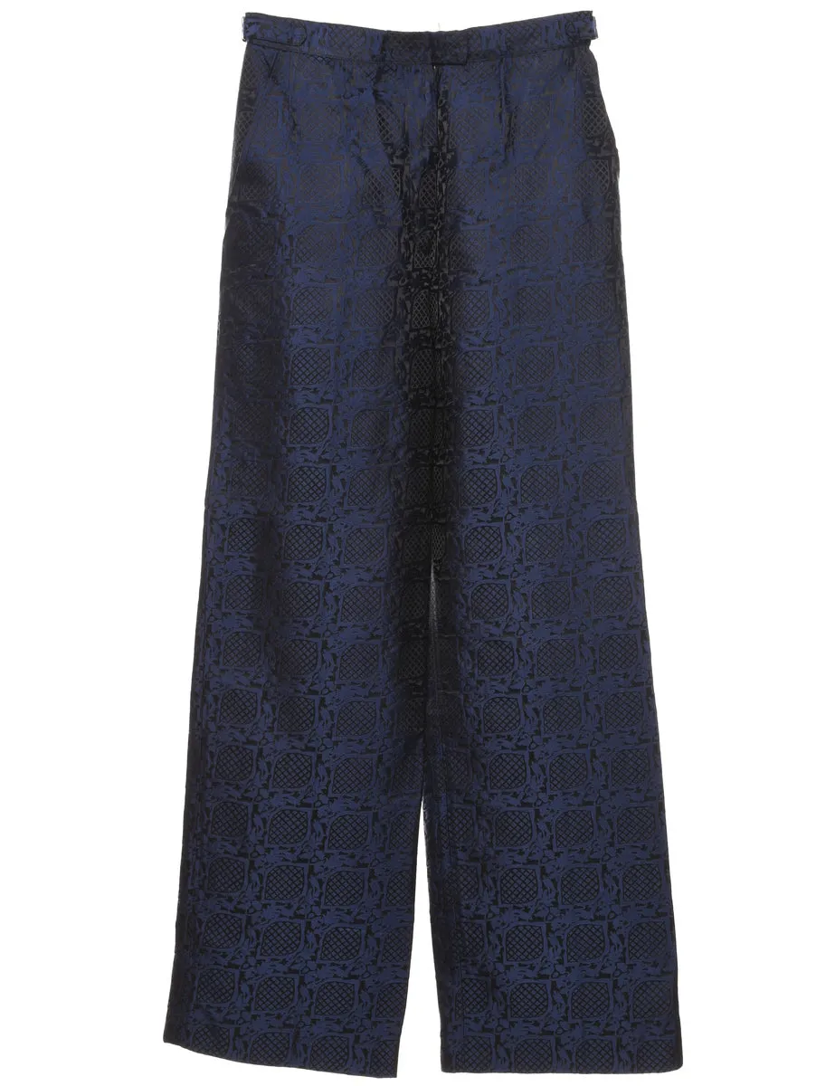 Navy & Black Metallic Patterned Trousers - W24 L32