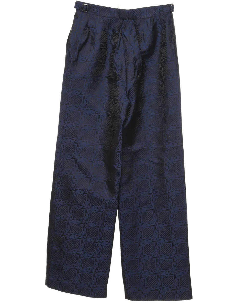 Navy & Black Metallic Patterned Trousers - W24 L32