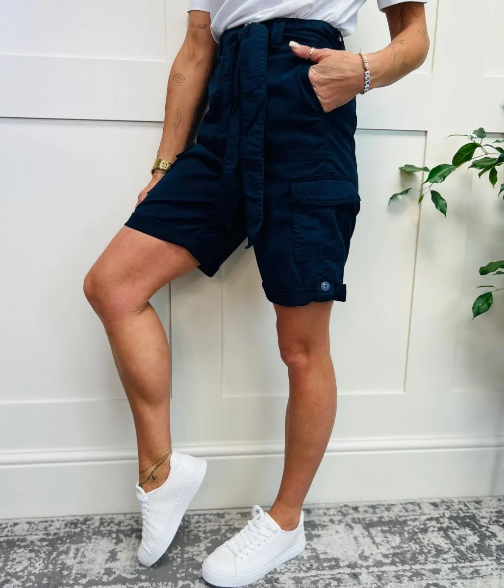 Navy Long Cargo Shorts