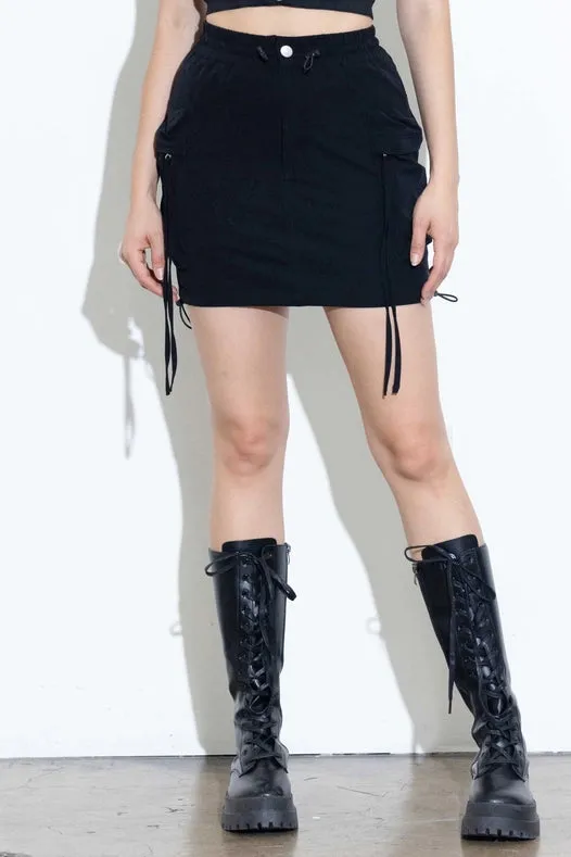 Nylon Cargo Mini Skirt Black