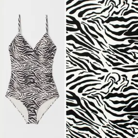 Premium Digital Printed Swimwear Lycra Design-7 Black & White Zebra